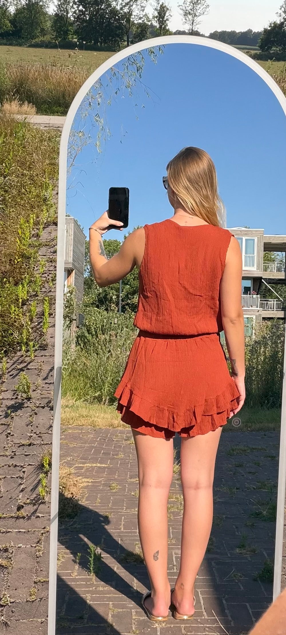 Jess playsuit koraal & taupe