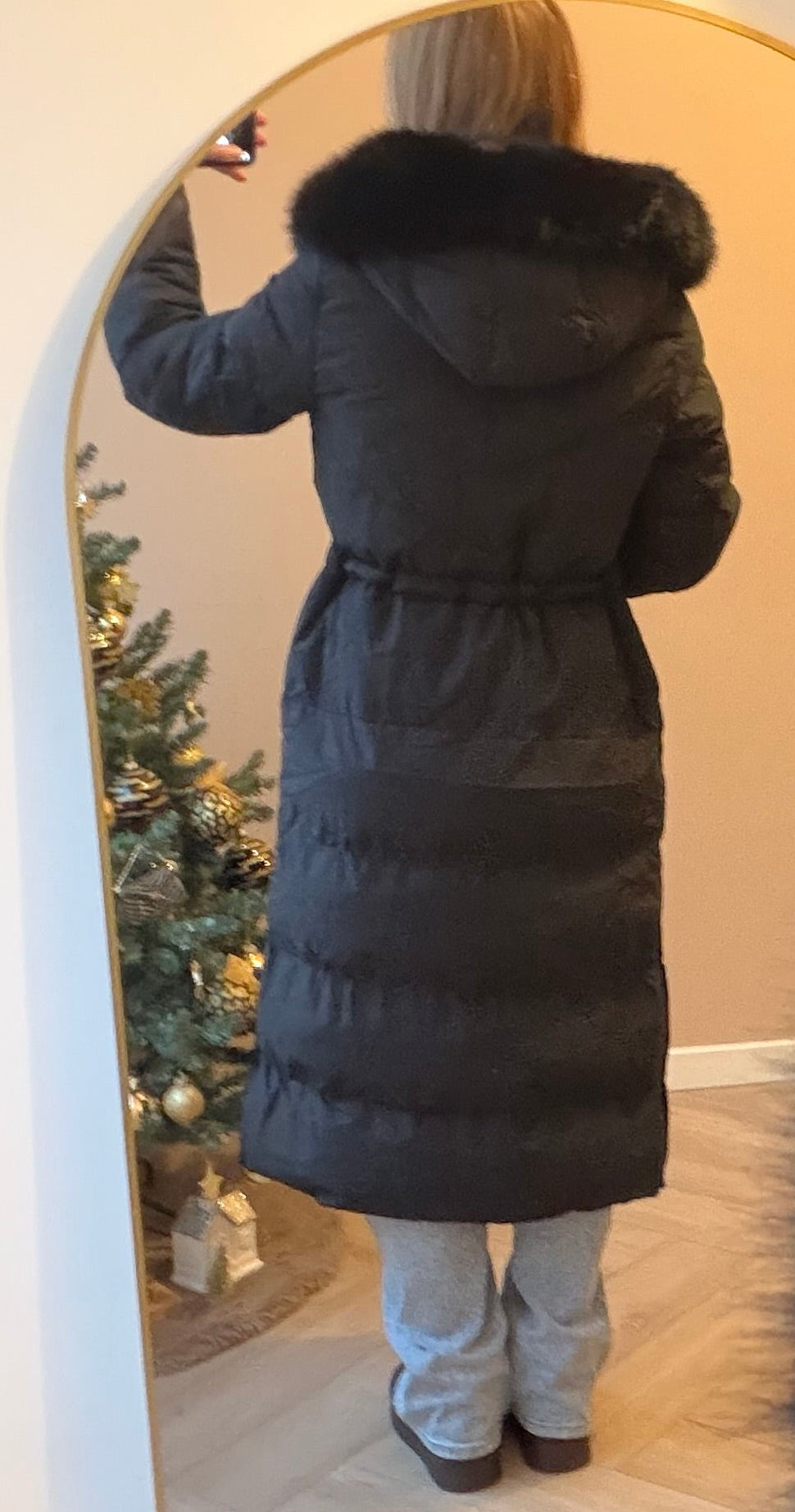 Fake fur black long jacket