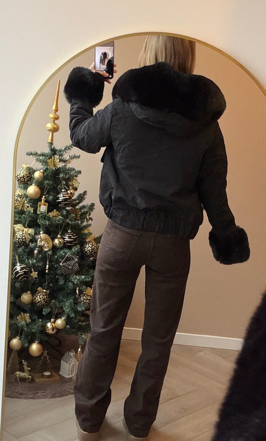 Black fake fur jacket