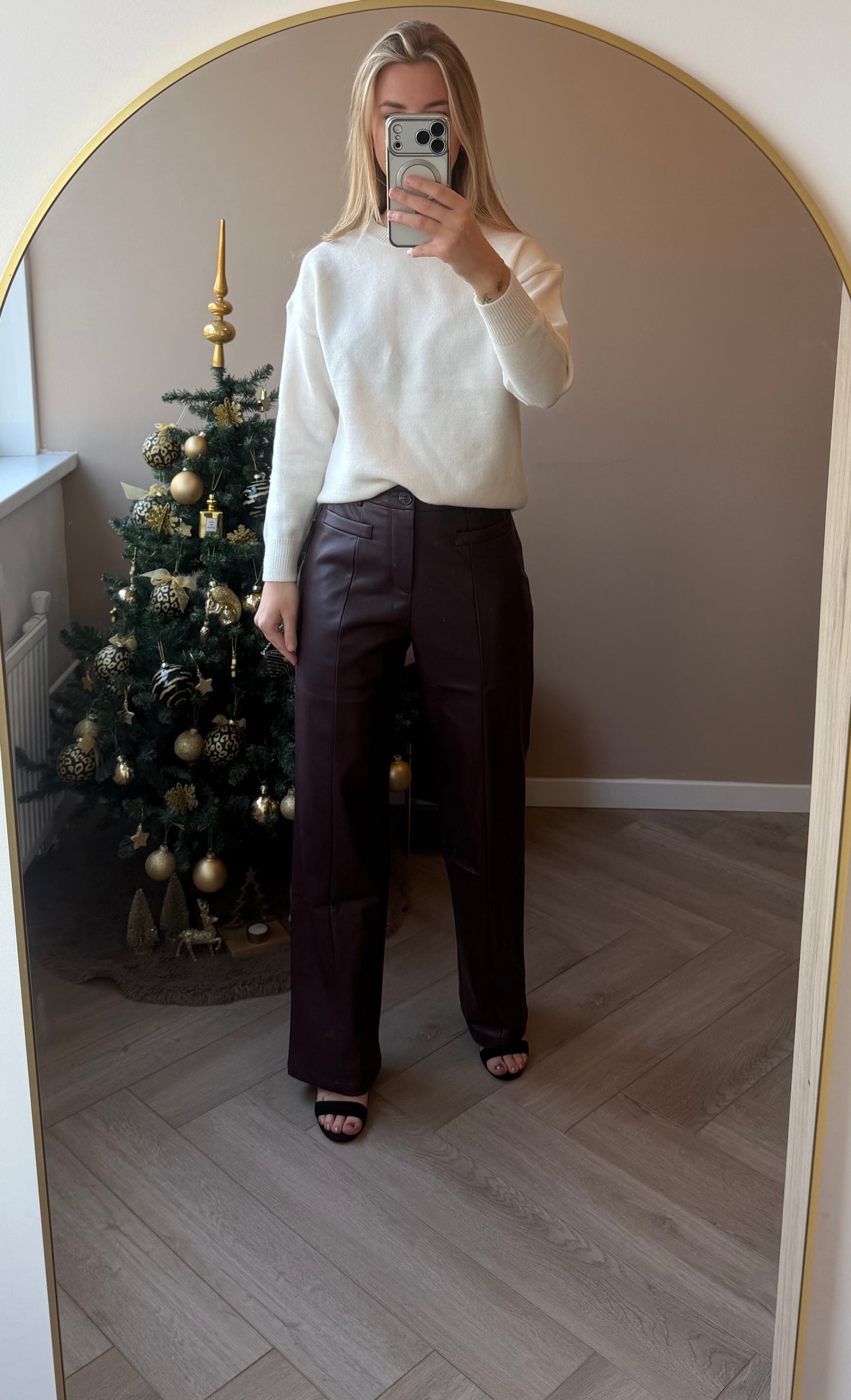 Burgundy trouser fake leather