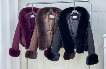 Black fake fur jacket stof