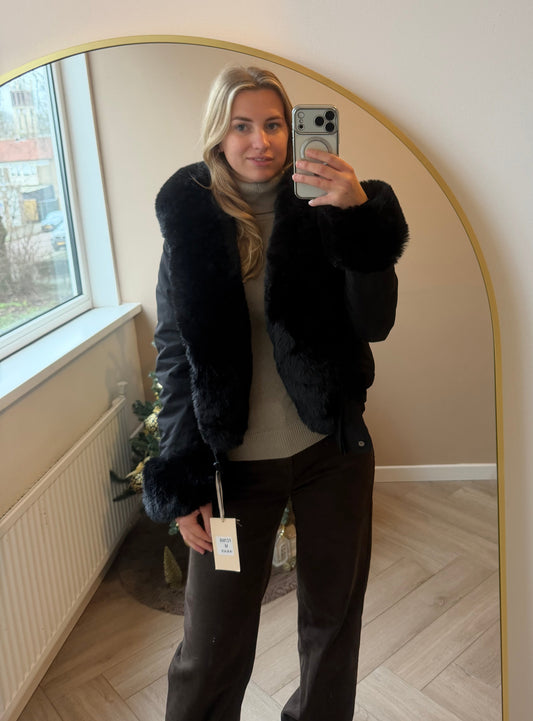 Black fake fur jacket