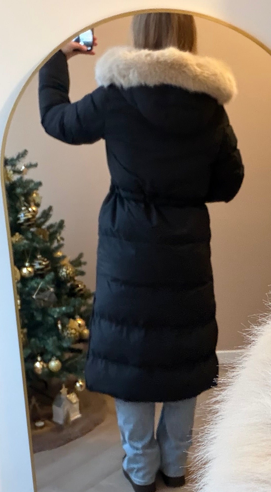 Fake fur black long jacket