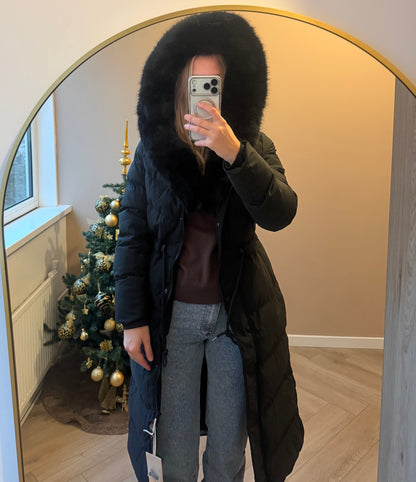 Fake fur black long jacket