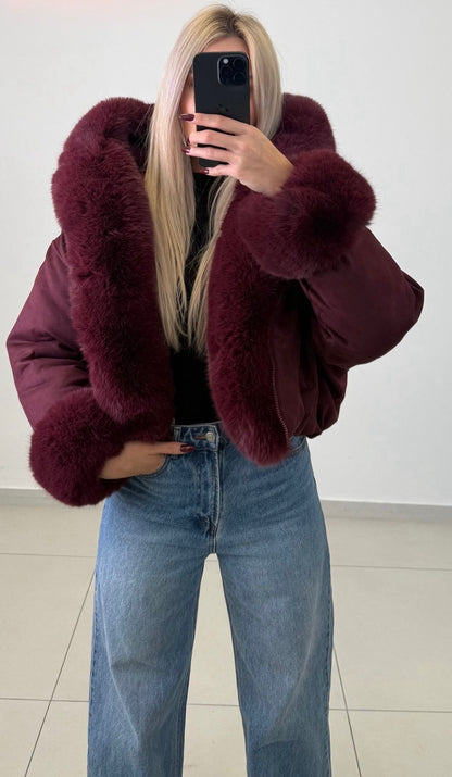 Bordeaux fake fur jacket