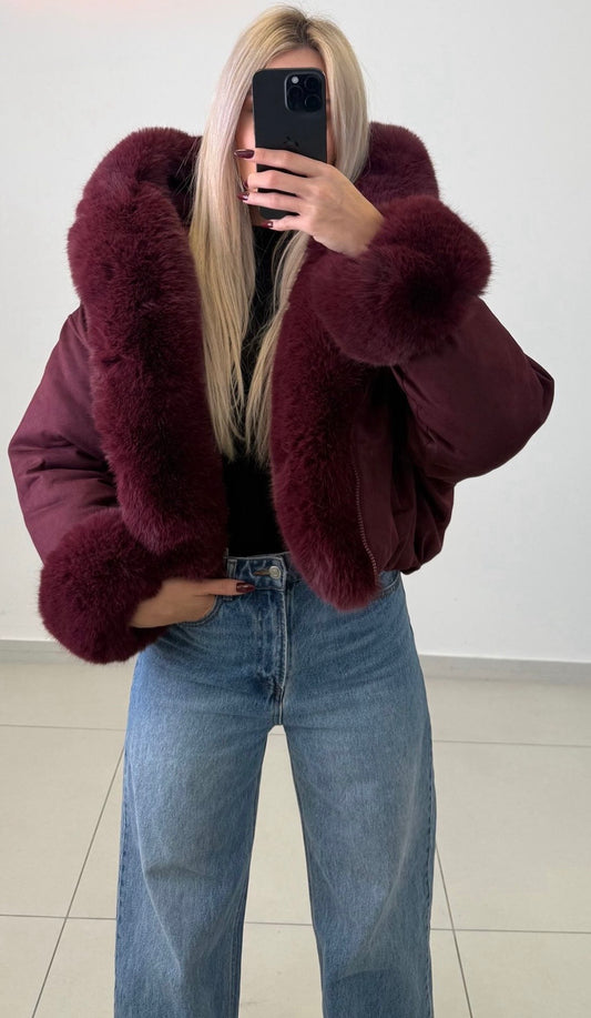 Bordeaux fake fur jacket